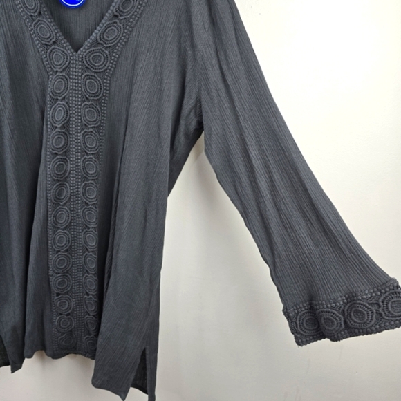 SWIMSUITS FOR ALL Cover-up V-Neck Dress Flare Long Sleeve Black Women Size 22/24 - Picture 2 of 10